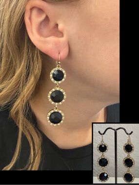 Dangle Black Gold & Crystals Earrings